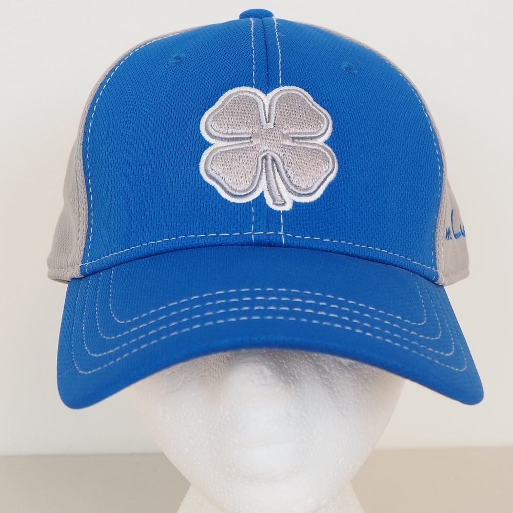 Black Clover Hat Men L/XL Blue Gray Live Lucky Clover Logo A-Flex Golf Cap